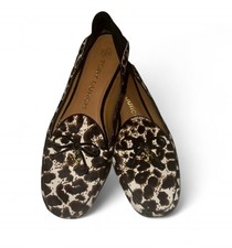 Tory Burch Animal Print Bow Logo Charm Fur Leather Loafer Flat Women's Size 8