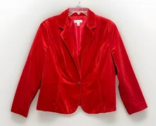 Kim Rogers Women’s Red Velvet Blazer Jacket Sz 10 Petite Holiday Party Ready