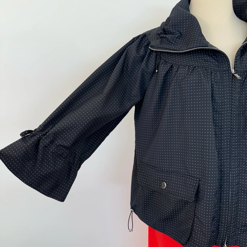 Chaqueta de Lluvia Ligera Armani Collezioni Cremallera Completa Negra Blanca Lunares Talla 6 Foto 4 de 4