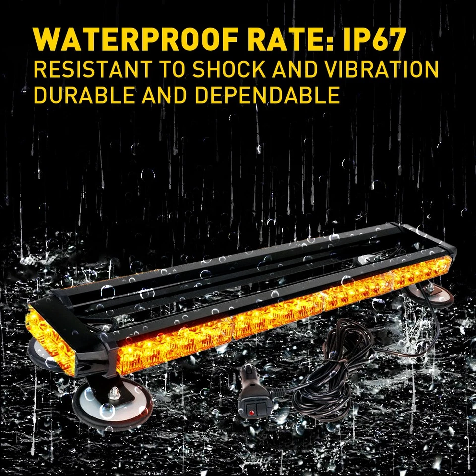 Light 54-LED Amber Rooftop Emergency Bar Double Light Warning Strobe Side Yellow - Image 4 of 4