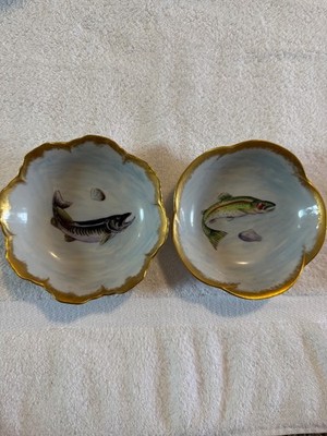 2 Small Edwin Knowles Fish Salmon Bowls With Gold Trim Butterpats Trinket Holder