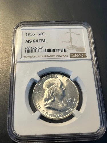 1955 D NGC MS64 FBL Ben Franklin Half Dollar 50c 90% SILVER Strong Strike LInes