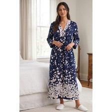 Oscar de la Renta Pink Label Navy Floral Half Zip Caftan Robe Loungewear L/XL