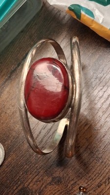 RED JASPER NATIVE CUFF BRACLET MEXICO 925