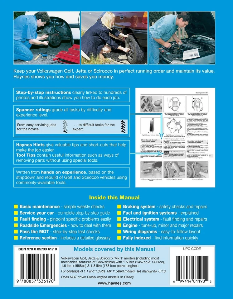 Volkswagen Golf, Jetta & Scirocco Mk 1 Petrol 1.5, 1.6 & 1.8 (1974-1984) Haynes - Image 2 of 4