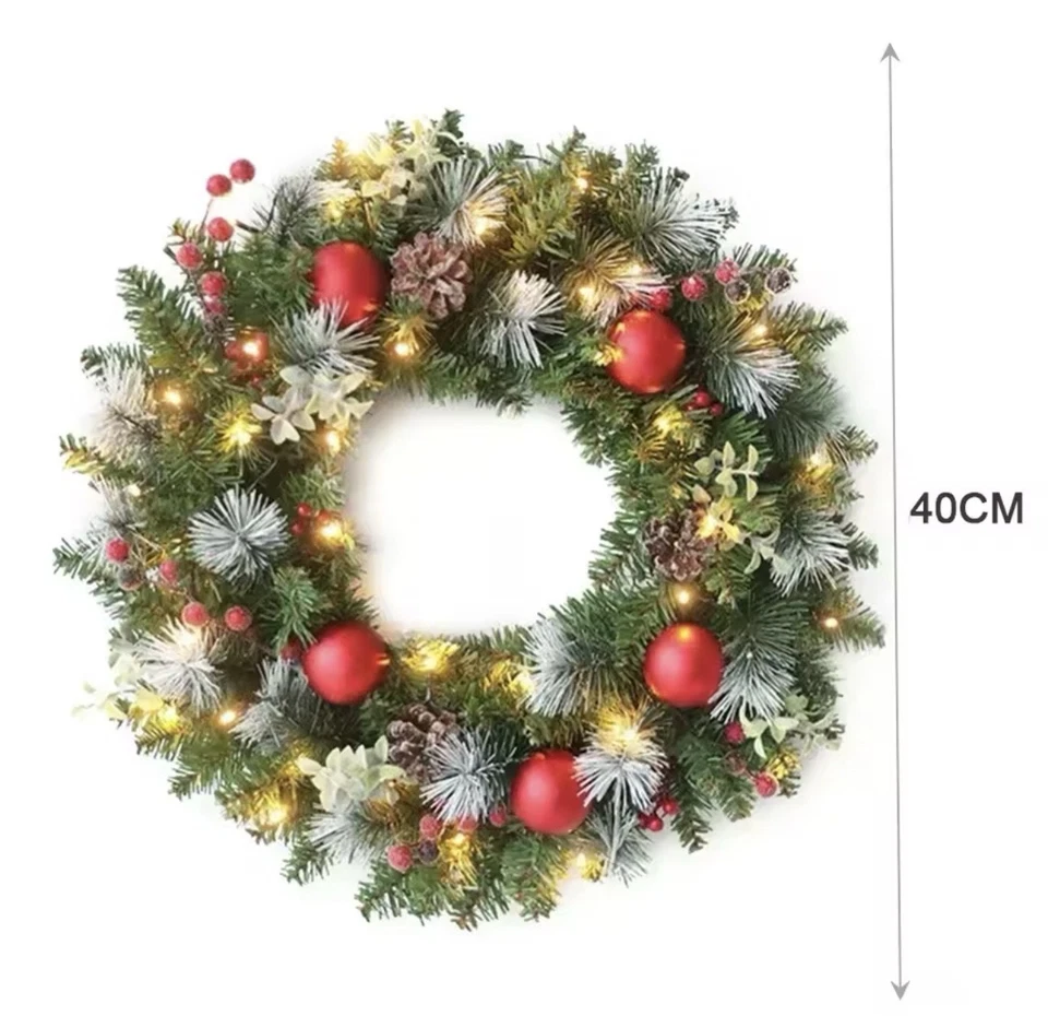 Couronne de Noël Lumineuse LED 40cm - Décoration Extérieure/intérieure Réaliste - Photo 4/4