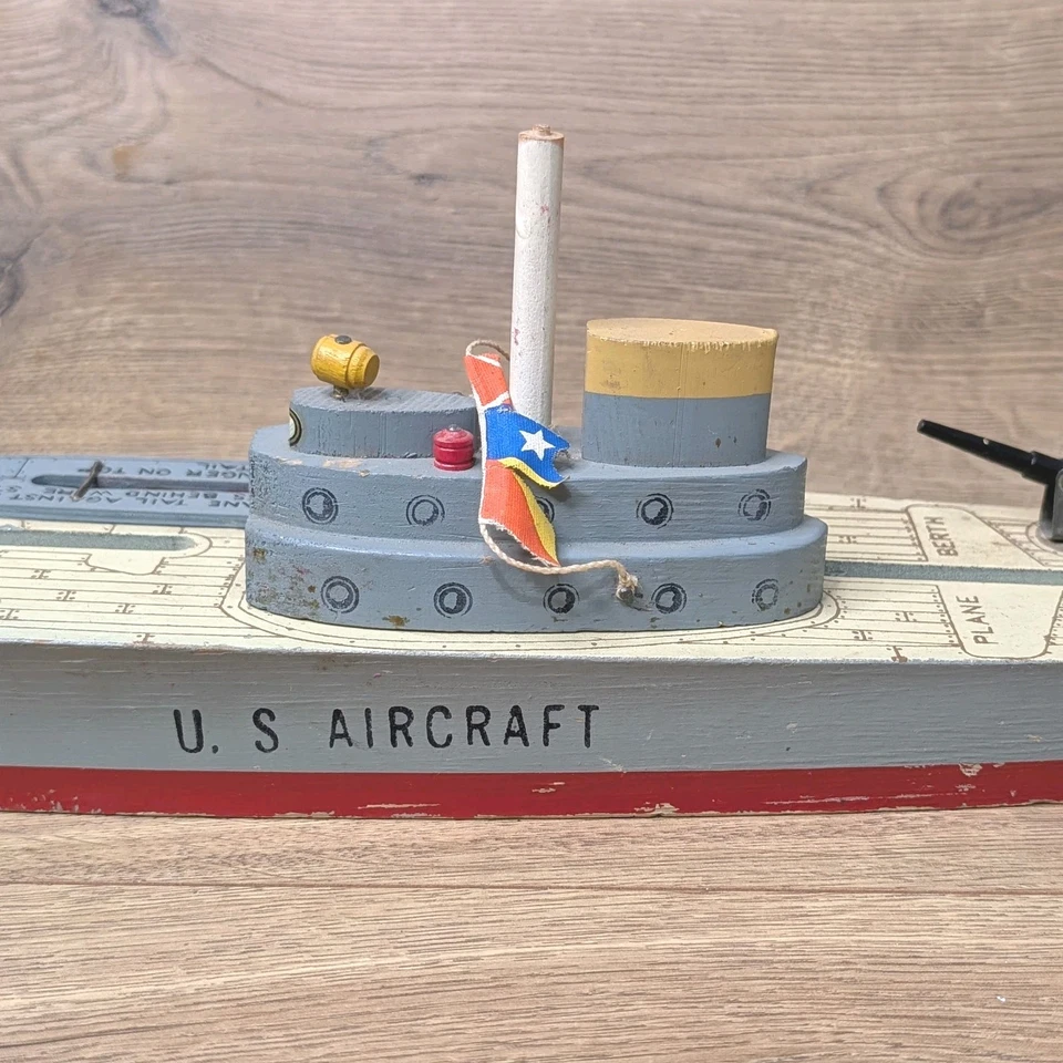 Keystone C-12 Aircraft Carrier 1930s Wooden Toy Boat Ship - Image 3 of 4