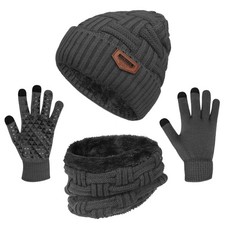 Winter Beanie Hat Scarf Touch Screen Gloves Set for Men Women - Gray