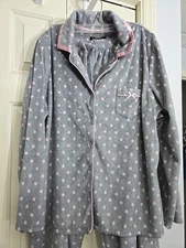 PJ's Sz XL EARTH ANGELS Soft Comfy Gray/Pink Polka Dots Pink Satin Trim EUC