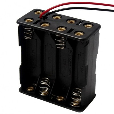 8-AAA Battery Spring Clip Holder Case Plastic Box Tow Layer Stacked Wires 12V DC
