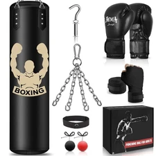 Hanging Punching Bag for Adults, 4FT PU Heavy Bag Boxing Training Equipment w...