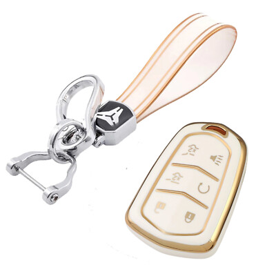 PIFOOG Escalade Key Fob Cover For Cadillac 6 Button Smart Keys Case Proector Accessories TPU Soft Bling Keychain White Silver Girly Cute For Cadillac Escalade ESV 2015-2020 In | Whizz Key Shells - Foto 10