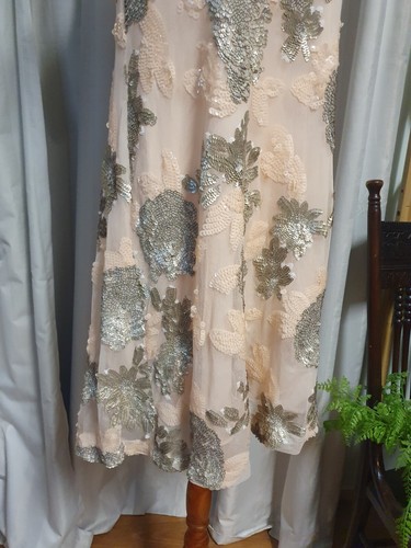 Seqin Embroidered Sparkly Pale Pink Floral Dorothy Perkins Dress Size 12 - Picture 12 of 14