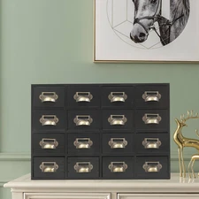 Drawers Storage Cabinet 16 Drawer Cabinet Wooden Medicine Cabinet black
