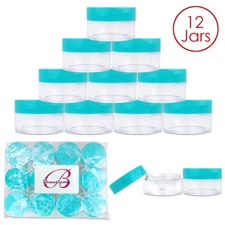 Beauticom® (12 PCS) 20G/20ML Round Clear Plastic Refill Jars with Teal Lids