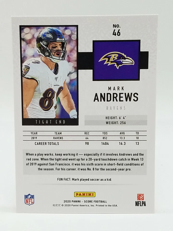 2020 Score Mark Andrews Red Parallel #46 Baltimore Ravens 🔥🔥 - Image 2 of 2