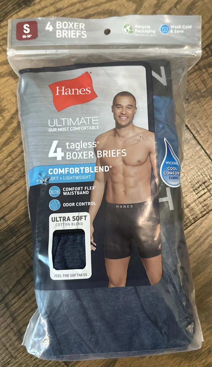 Hanes Ultimate Men's Underwear 4-Pack ComfortBlend Boxer Briefs FreshIQ  Small