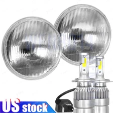 7" inch Sealed Beam Headlight Conversion High/Low Beam Chrome + 100W H4 LED