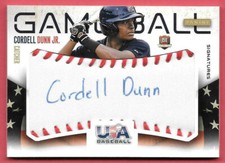2014 Cordell Dunn Jr. Panini USA Baseball Rookie Auto Game Ball 11/25 - Tigers