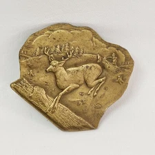 Vintage Deer Stag Running From Hunter Bergamot Brass Works Belt Buckle 1970's