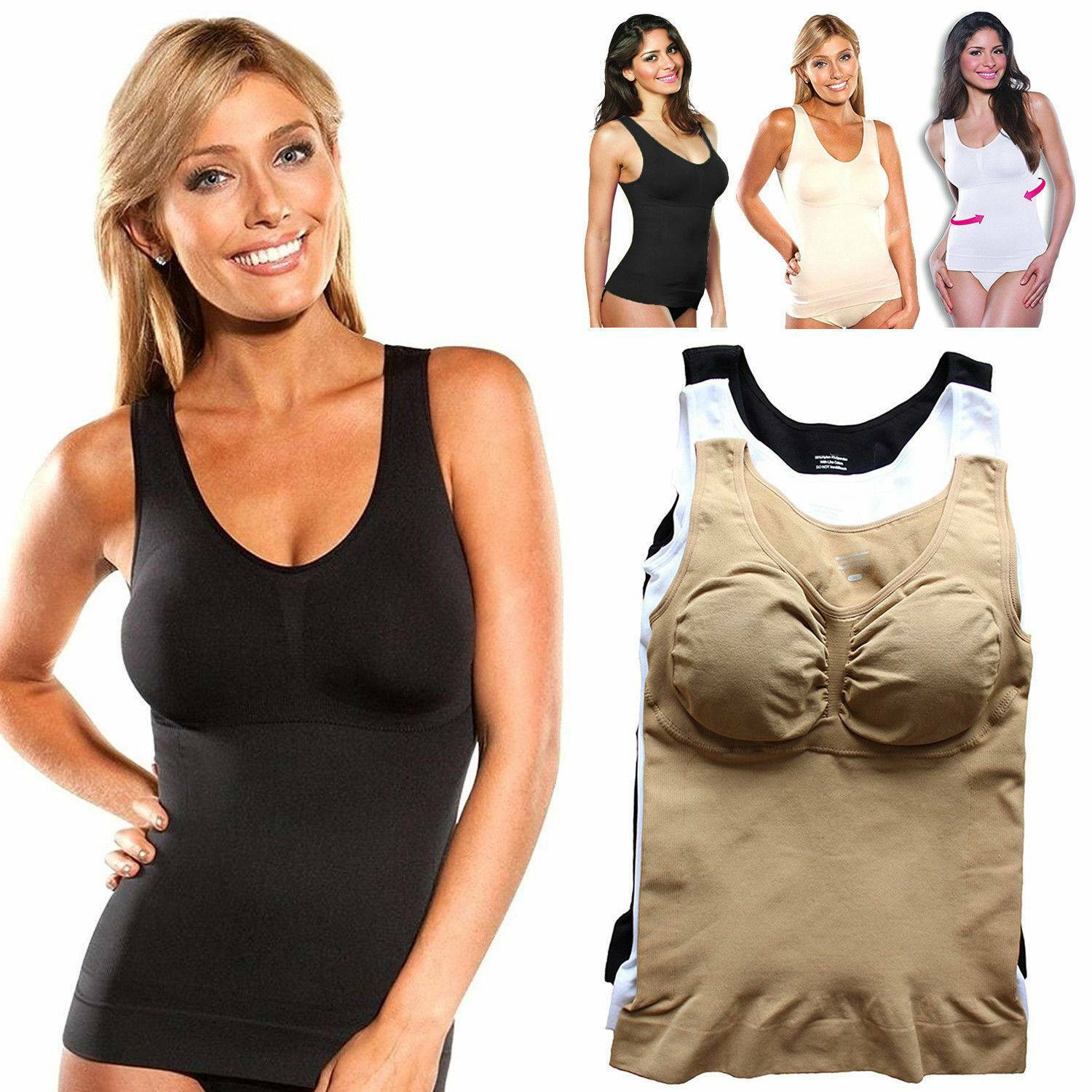 Women's Cami Body Shaper Genie Bra Tank Top Firm Tummy Control