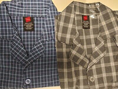 Hanes MEN'S Woven Pajama Long Sleeve Shirt & Pants Grey Checked Plaid XL L 2X