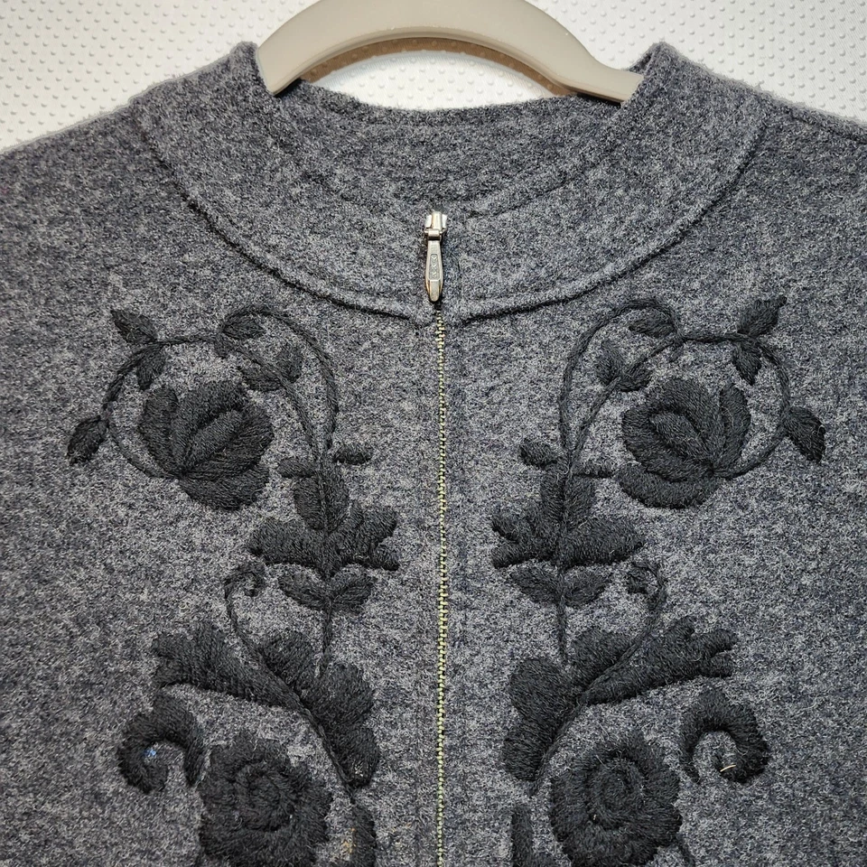 Chaqueta Blazer Mujer Willi Smith Gris Medio Negro Bordado Floral Cremallera Lana Foto 2 de 4