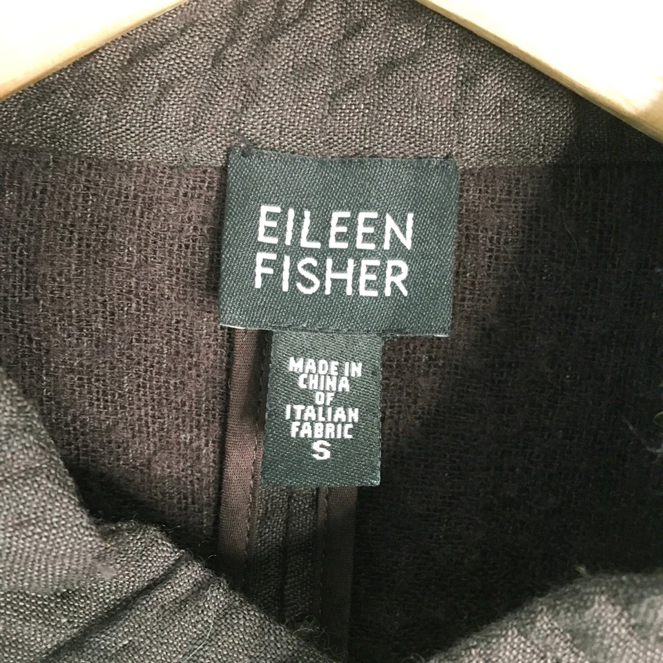 Chaqueta con Capa Eileen Fisher Mujer Marrón Botones Bolsillos Lana Lino Mezcla S Foto 3 de 4