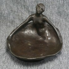 Antique BRONZE Art Nouveau Female Nude RING TRAY / ASH TRAY - Unsigned