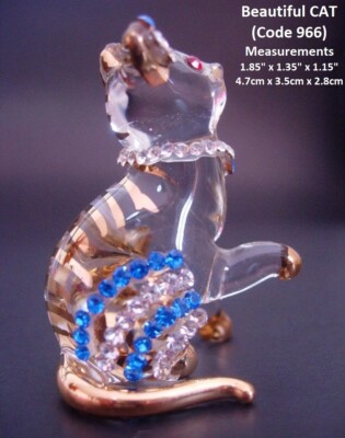SCHÖNE Glas KATZE KÄTZCHEN Deko Gold & Kristall Kunst Figur Sammlerstück