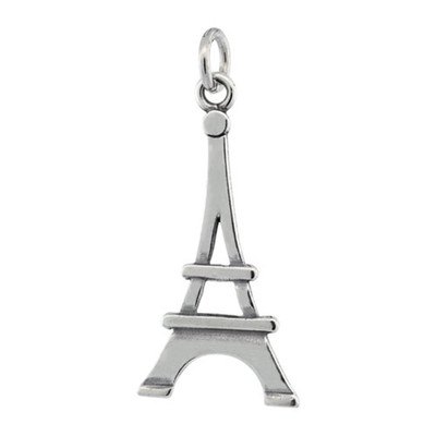Sterling Silver Flat Eiffel Tower Pendant / Charm, Italian Box Chain