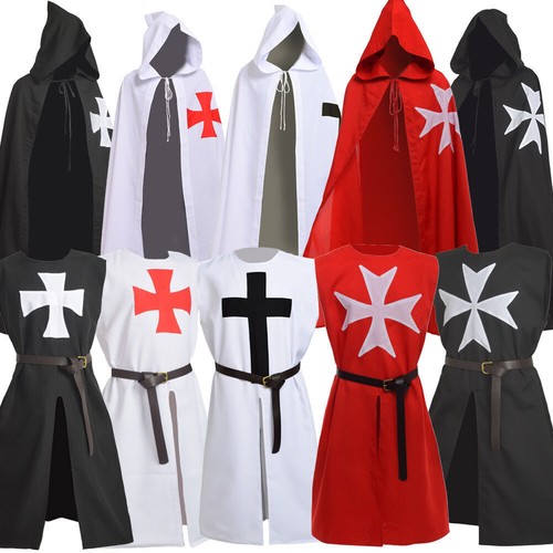 Medieval Mens Cloak Templar Knight Cloak Cape Tunic Halloween Knight Costume Set - Picture 2 of 38