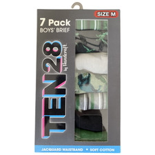 TEN28 By Handcraft 7 Pack Boys' Brief Soft Cotton Dinosaurs Multicolor Size M