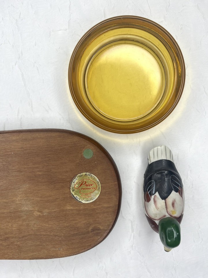 Vintage 1982 Wood Duck Call Amber Ashtray With Mallard Duck On Top eBay