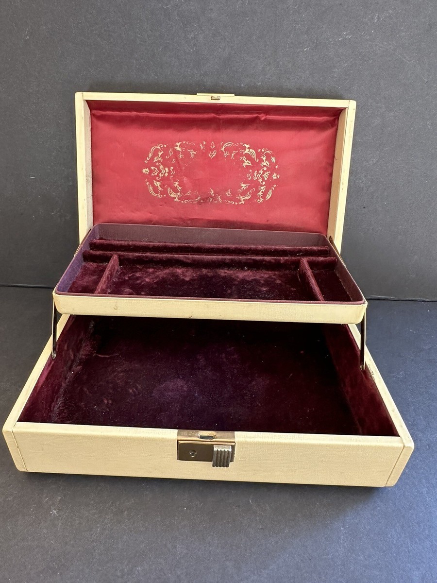 Vtg Genuine Texol Jewelry Box by Farrington Ivory Burgundy Velvet