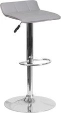 Contemporary Gray Quilted Design Vinyl Adjustable Height Barstool w/Chrome Base