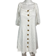 NWT Asos Dress Womens Sz 10 White Cotton Button Short Sleeve Eyelet Floral Lace