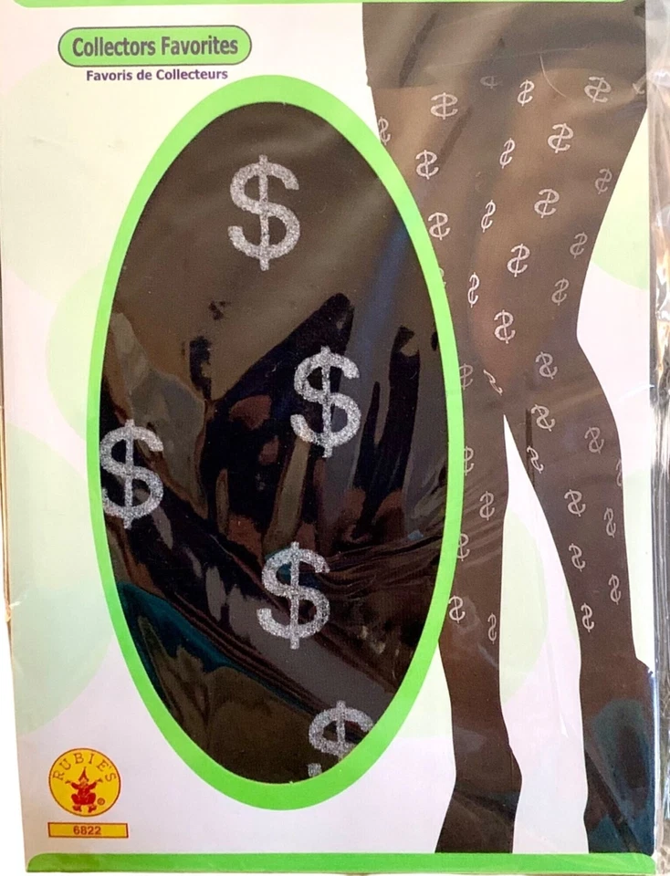 Meia-calça feminina letreiro dólar tamanho único preta prata sexy fantasia cosplay - Imagem 2 de 4