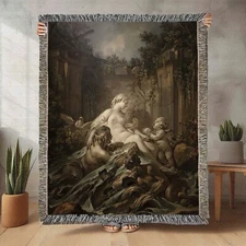 Boucher Fountain Of Love Cotton Woven Blanket Rococo Made USA Baroque Cherub