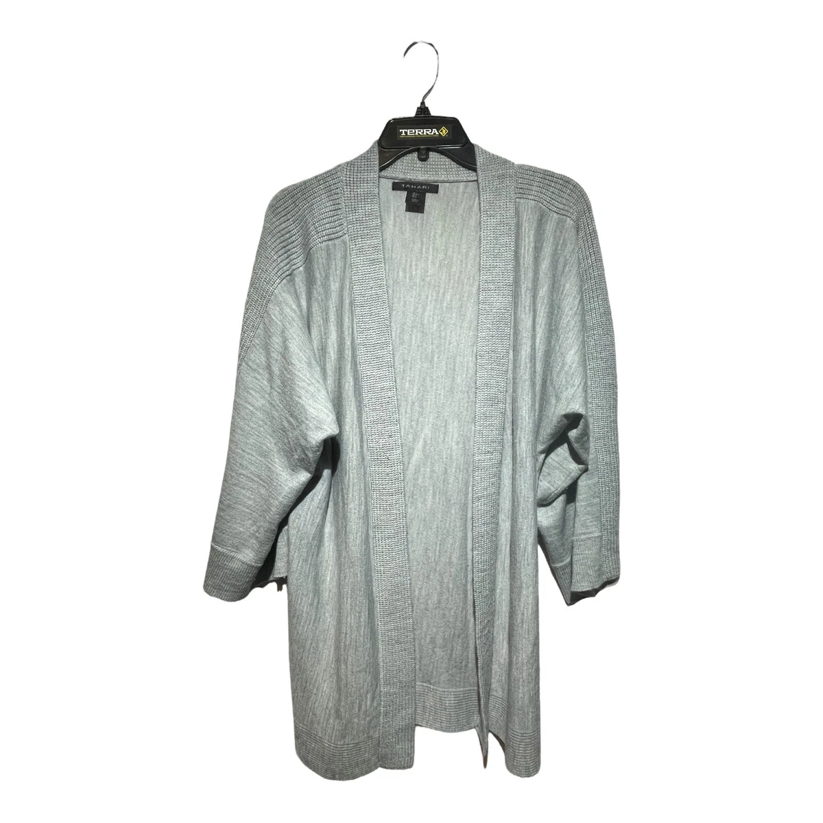 Tahari Womens Grey Knit Cardigan Open Lightweight Merino Wool Blend Size  Large | eBay