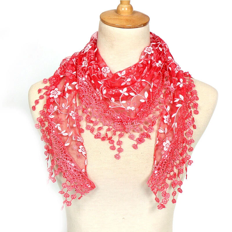 Mujeres Encaje Estampado Floral Triángulo Velo Iglesia Mantilla Bufanda Chal Envoltura Borla}✿ Foto 4 de 4