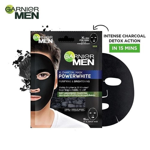 Garnier Men Sheet Mask Purifying and Brightening PowerWhite XL Charcoal Mask 28g - Picture 2 of 6