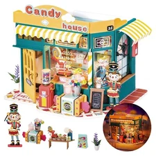Rolife Candy House DIY Dollhouse Kit Miniature Furniture Wooden House with LED