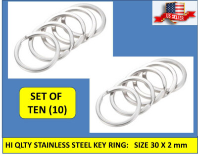 SET OF 10: STAINLESS STEEL 30mm Flat Key Rings Split Key Ring
