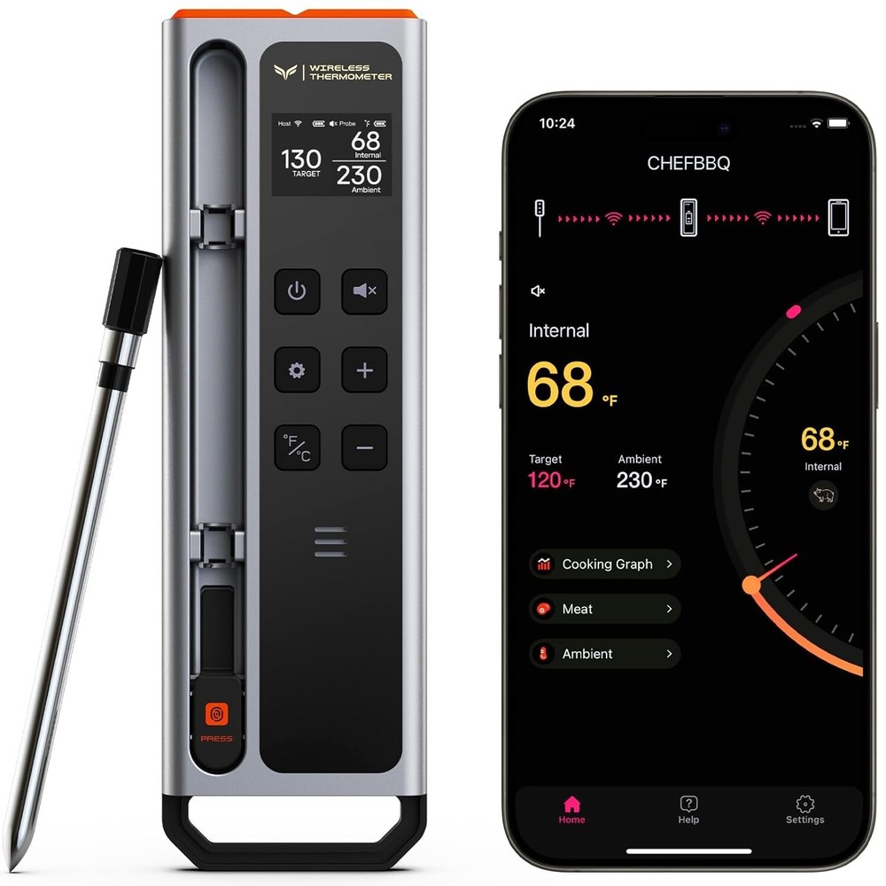 Meat Thermometer Digital Wireless, 800FT Long Range Remote Monitoring mobile app