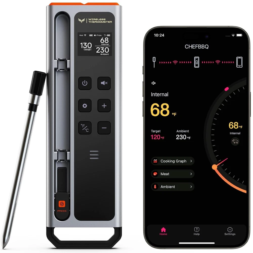 Meat Thermometer Digital Wireless, 800FT Long Range Remote Monitoring mobile app