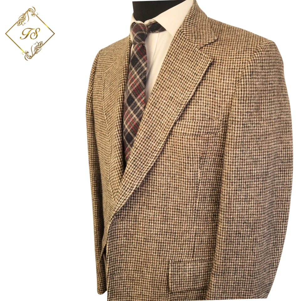 Vintage Redwood Harris Tweed Mens Blazer 40R Beige Barley Corn Sport Coat Jacket - Image 3 of 4
