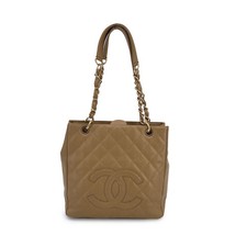 Borsa tote Chanel Beige Quilted Caviar Leather PST Petite Shopping