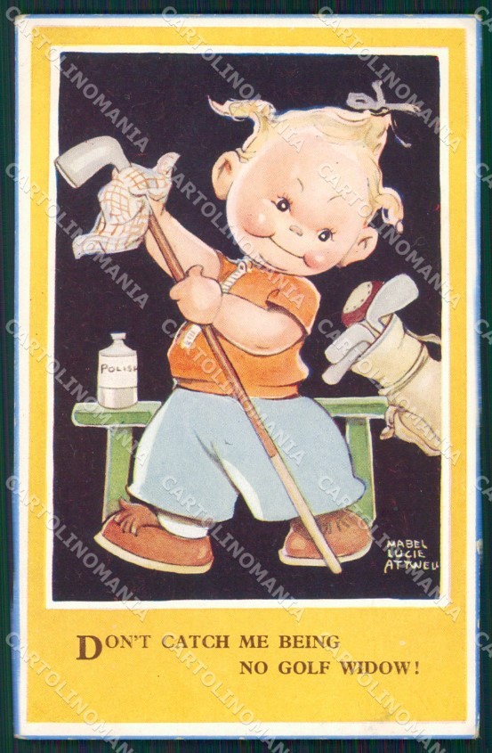 Cartolina Mabel Lucie Attwell serie 885 Golf PIEGHINA LEGGERA PIEGA TC0531