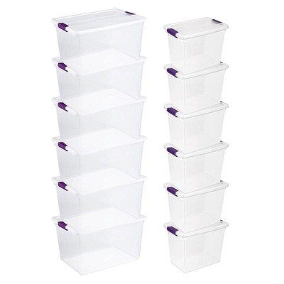 Sterilite 66 Quart Latch Lid Tote, 6 Pack, and 27 Quart Latch Lid Tote, 6 Pack